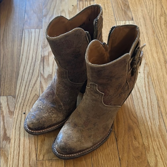 Lucchese sz 6 heeled low cowboy cowgirl boots Brown Leather Ankle good condition - Picture 2 of 7